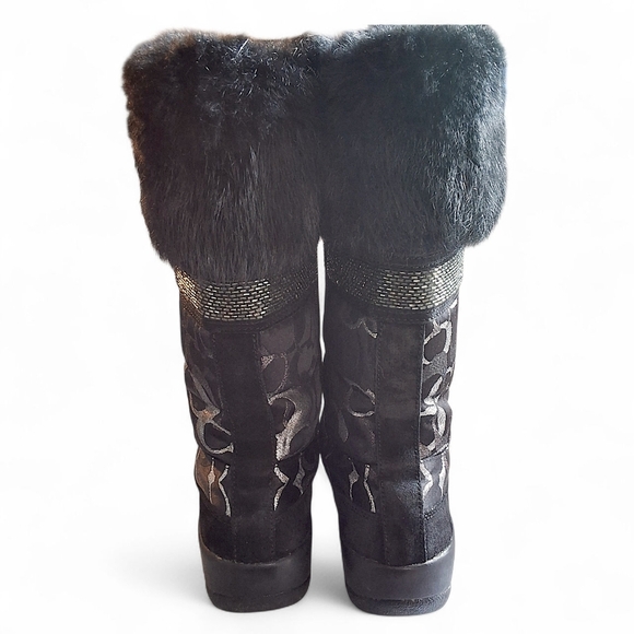 Coach Lizzie Signature Faux Fur Winter Boots Black Size 9 EUC - Picture 3 of 15
